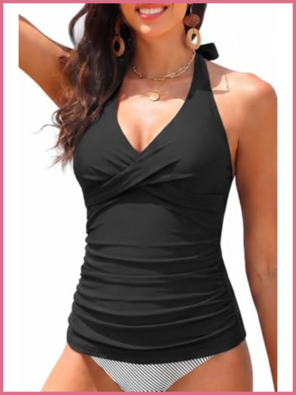 Tankini Top Halter Twist Front V Neck Tummy Control Slimming Swim Top